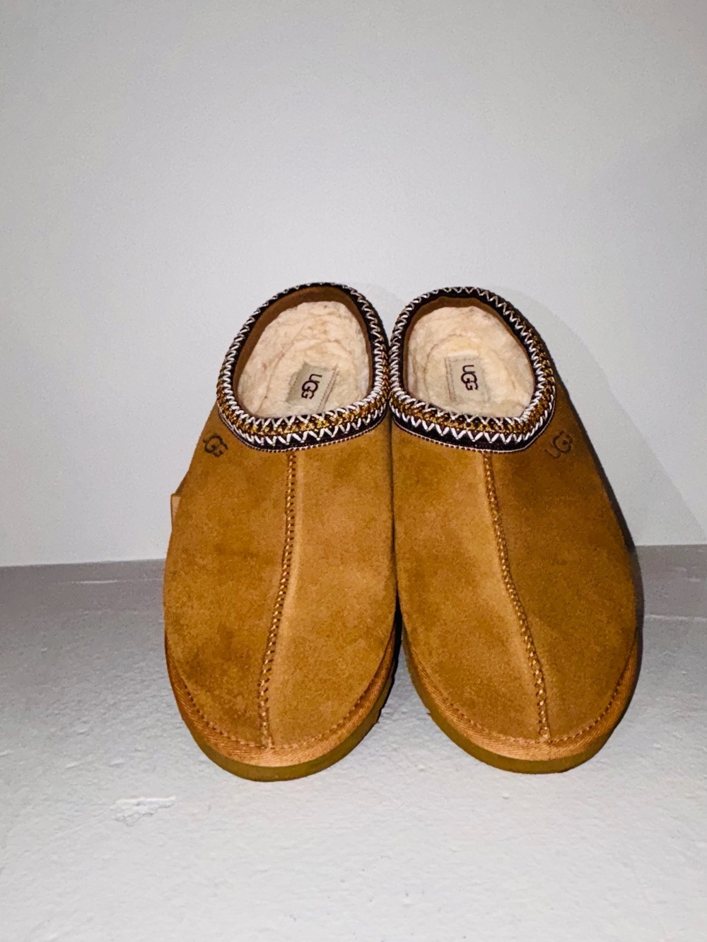 UGG Men’s Chestnut Suede Slip-On Shearling-Lined Mules